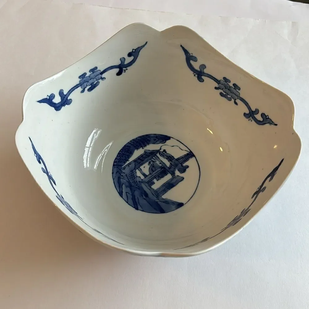 Williams Sonoma Vintage Asian Chinese Large Blue & White Porcelain Bowl 10”